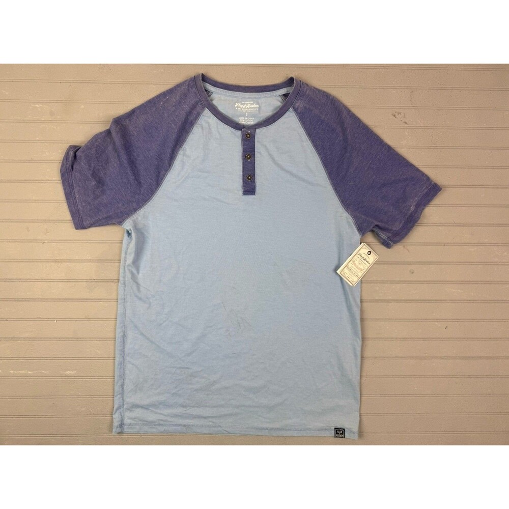 Flag & Anthem Size S Mens T Shirt Blue Short Sleeve Pullover Henley